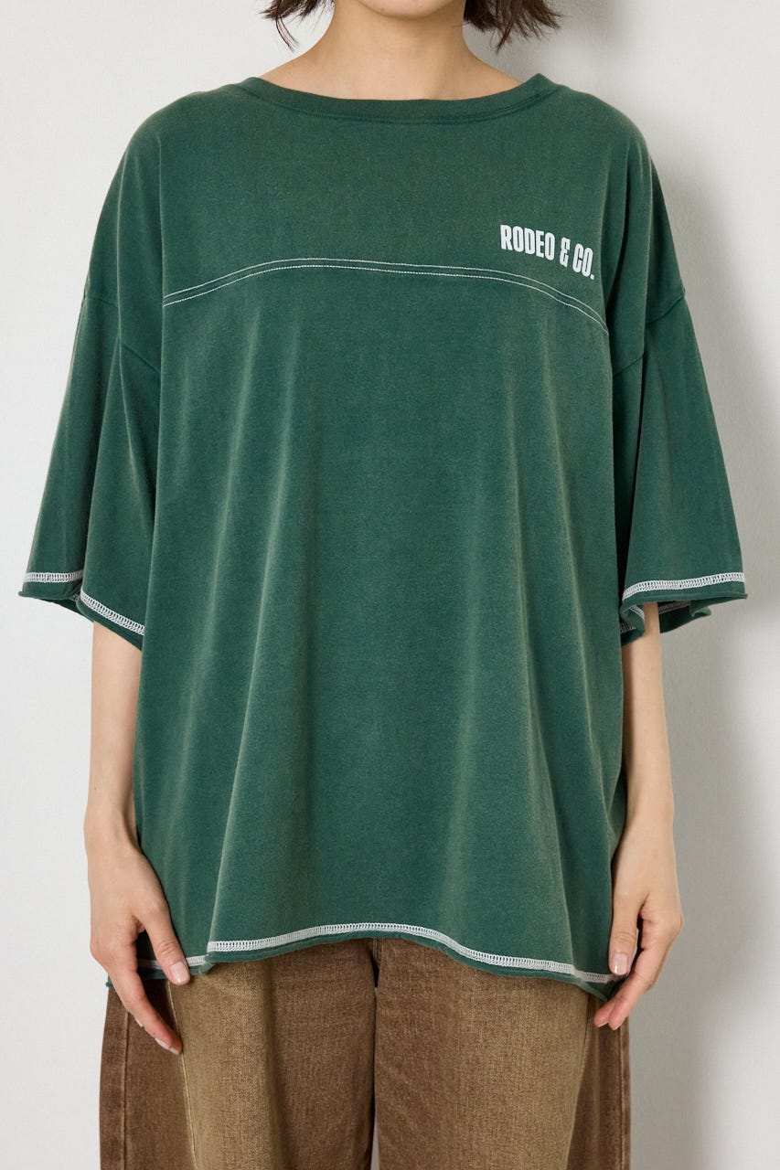 ヴィンテージライクステッチ5分袖Tシャツ D/GRN FREE