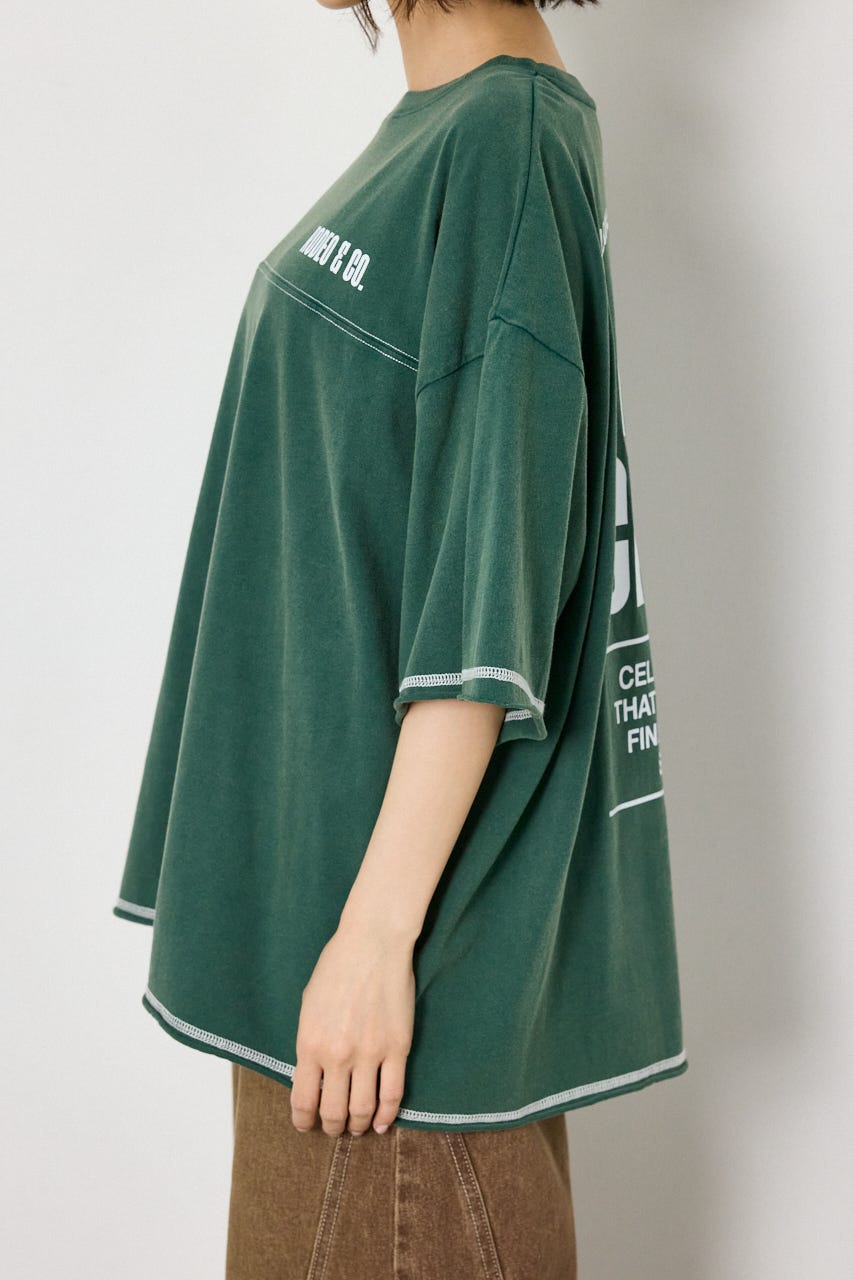 ヴィンテージライクステッチ5分袖Tシャツ D/GRN FREE