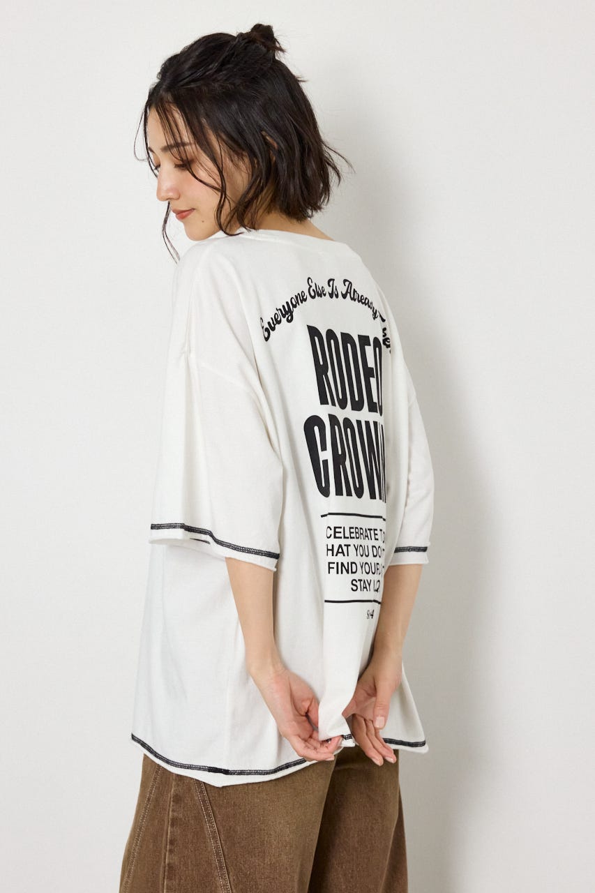 ヴィンテージライクステッチ5分袖Tシャツ O/WHT FREE