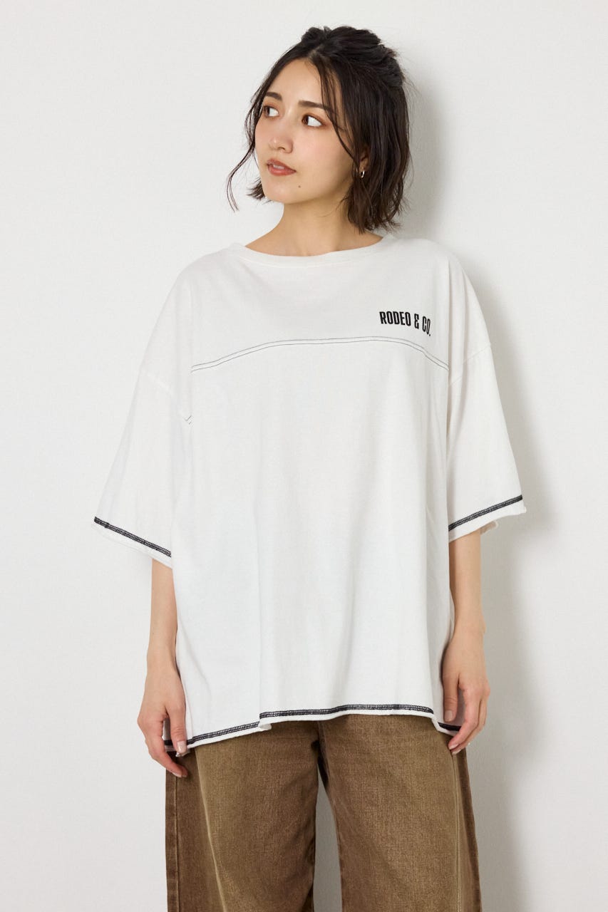 ヴィンテージライクステッチ5分袖Tシャツ O/WHT FREE