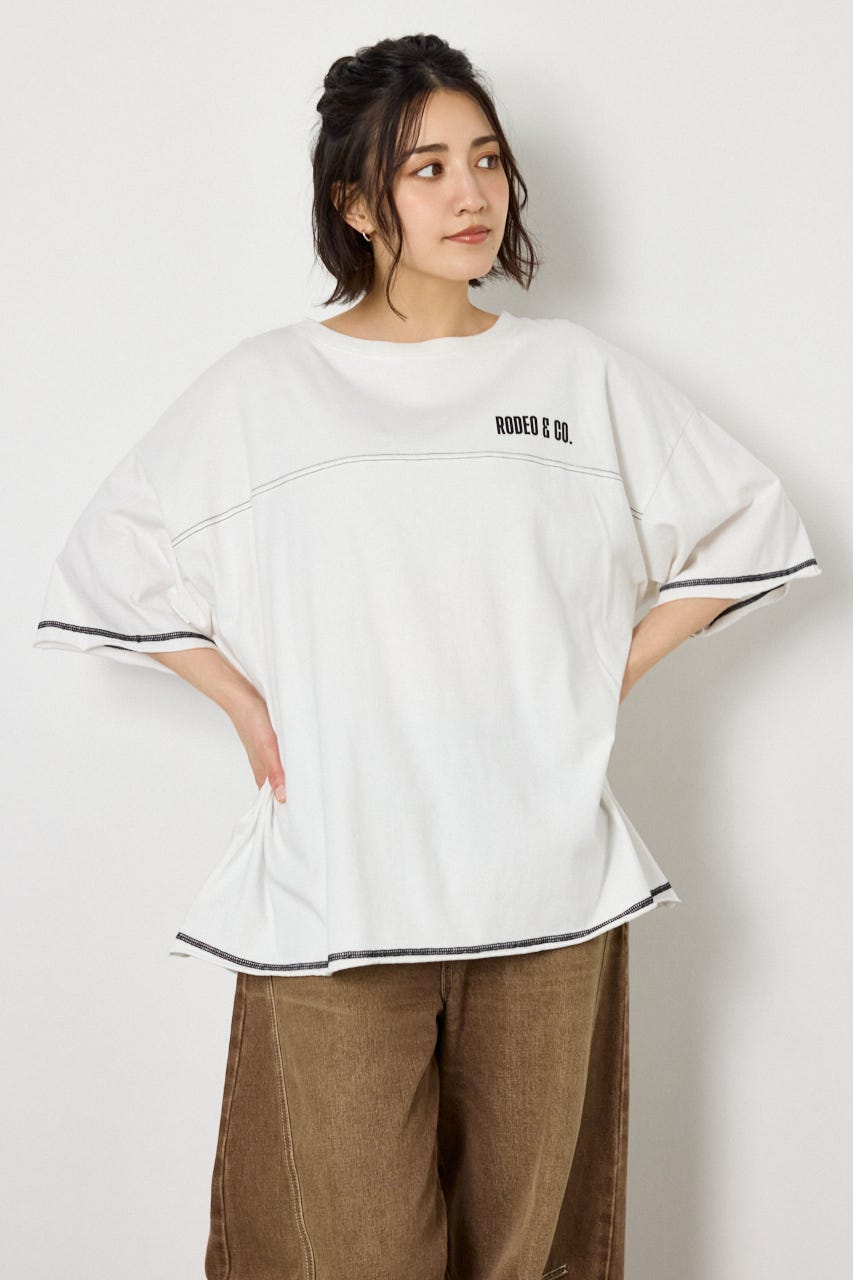 ヴィンテージライクステッチ5分袖Tシャツ O/WHT FREE