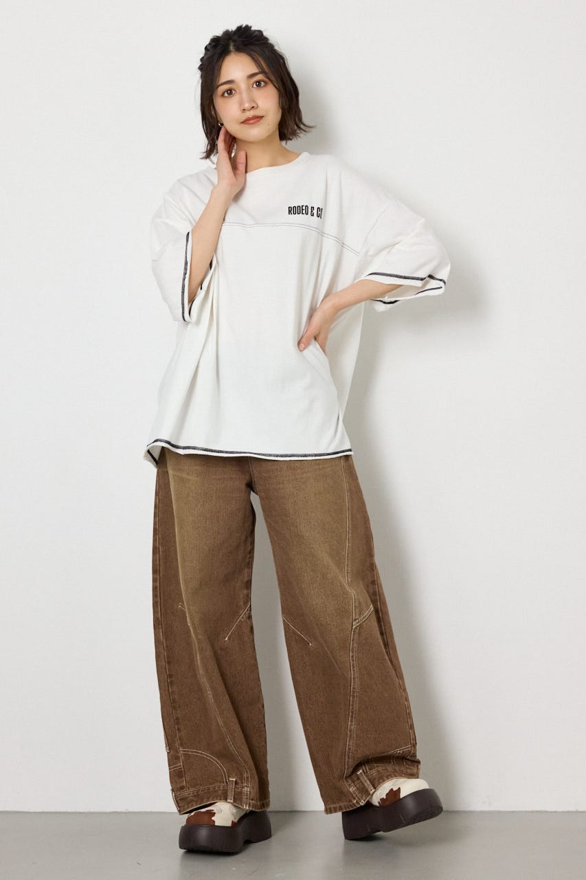 ヴィンテージライクステッチ5分袖Tシャツ O/WHT FREE