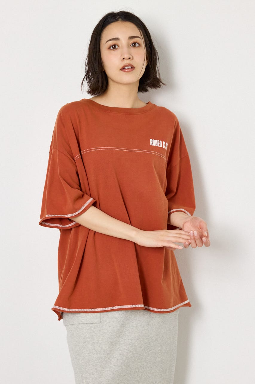 ヴィンテージライクステッチ5分袖Tシャツ RED FREE