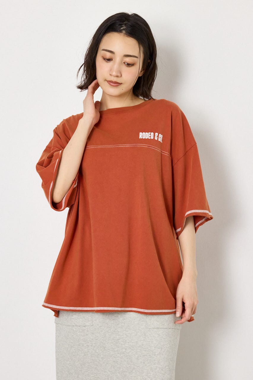 ヴィンテージライクステッチ5分袖Tシャツ RED FREE