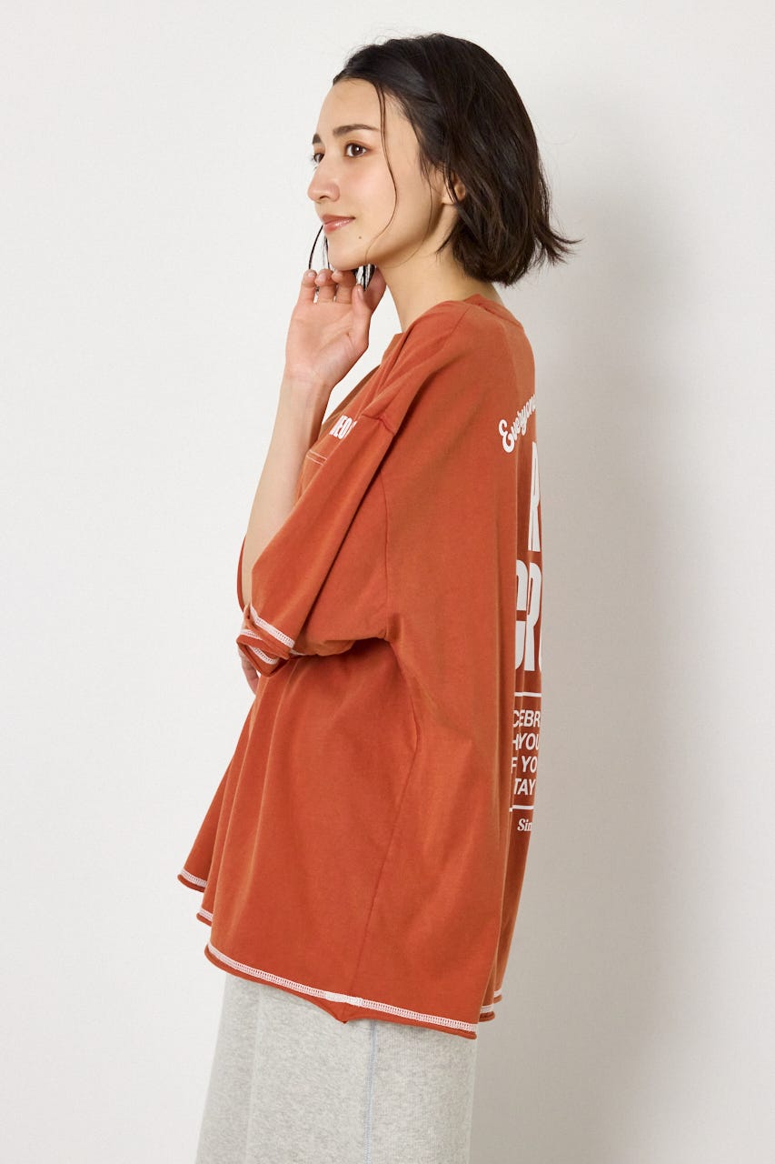 ヴィンテージライクステッチ5分袖Tシャツ RED FREE