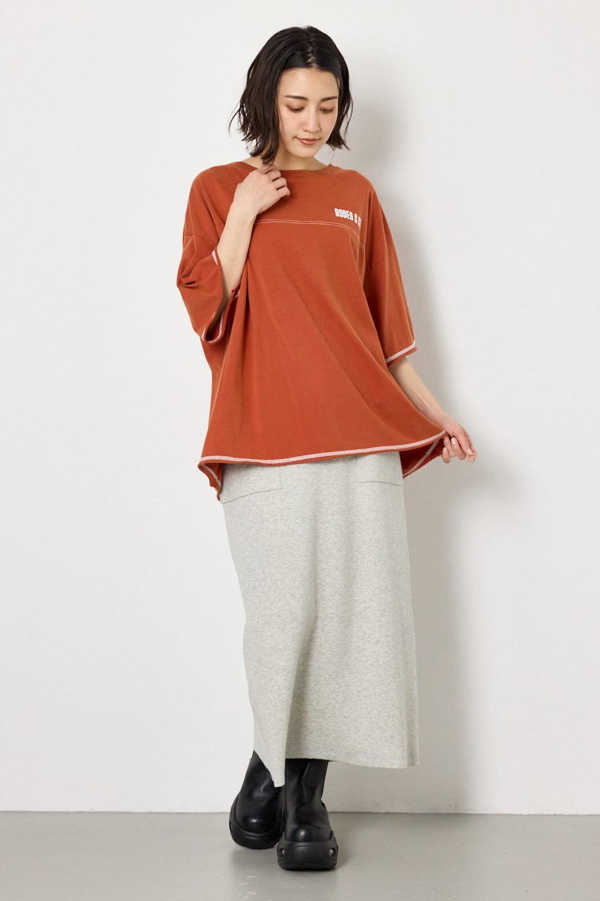 ヴィンテージライクステッチ5分袖Tシャツ RED FREE