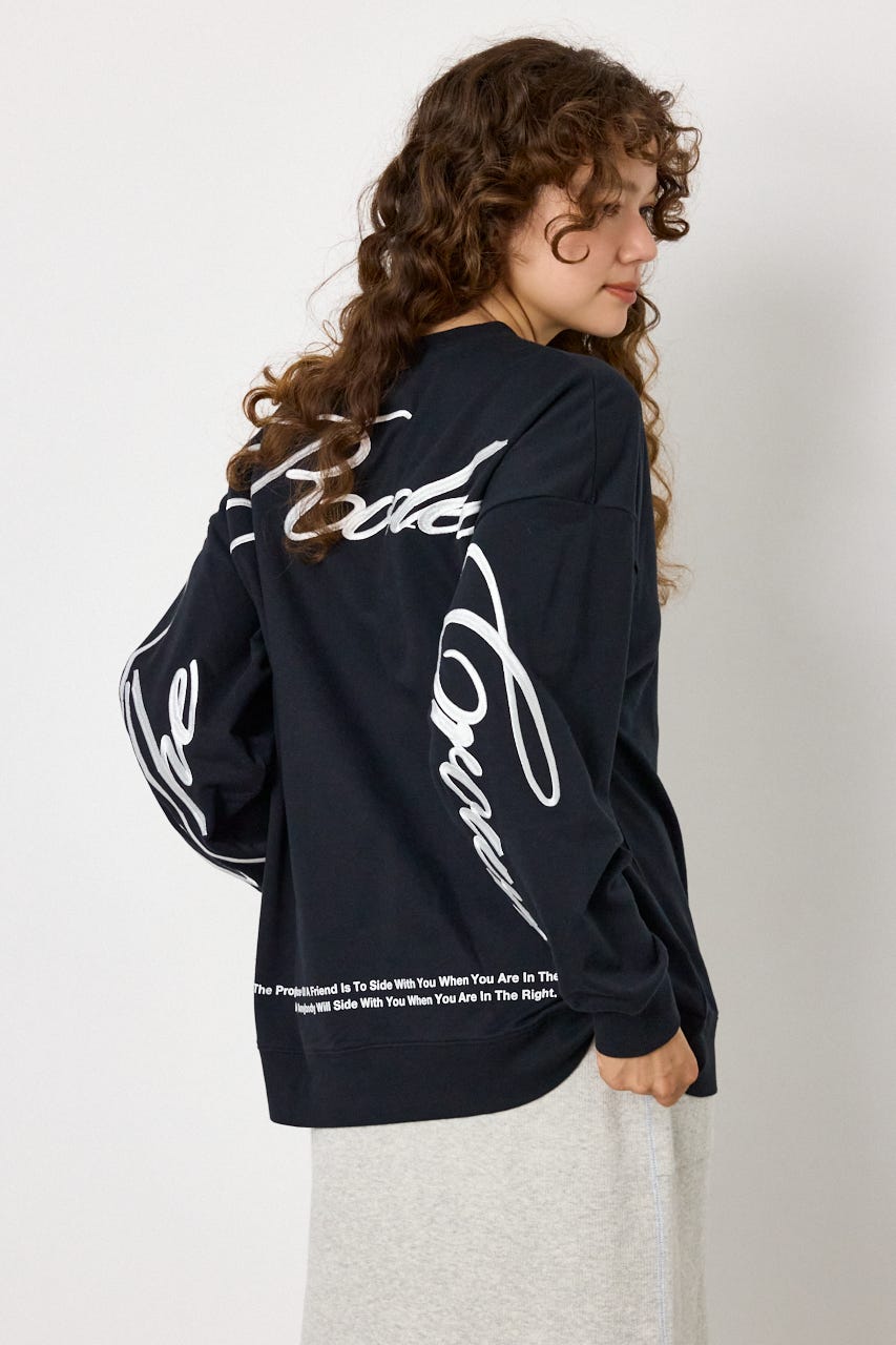 Embroidery スクリプトスウェットトップス BLK FREE