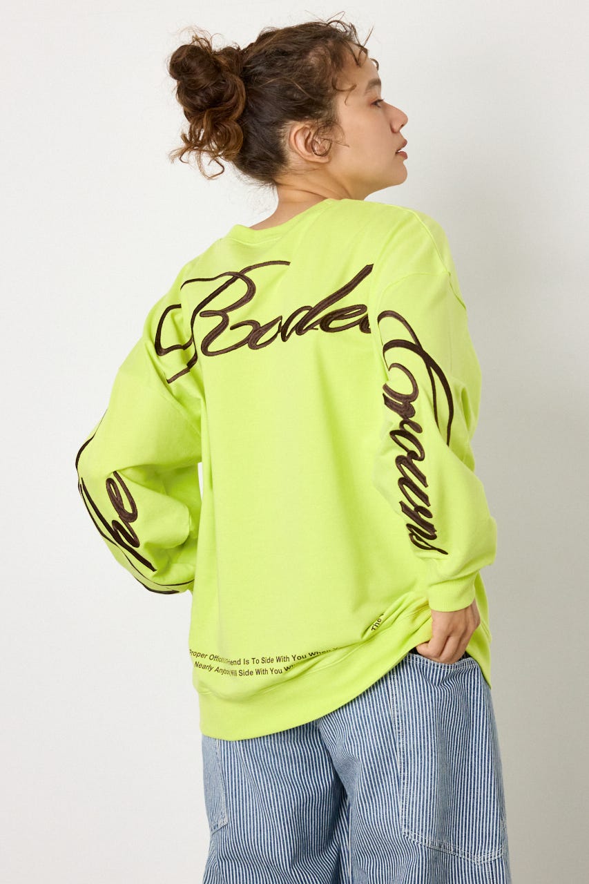 Embroidery スクリプトスウェットトップス LIME FREE