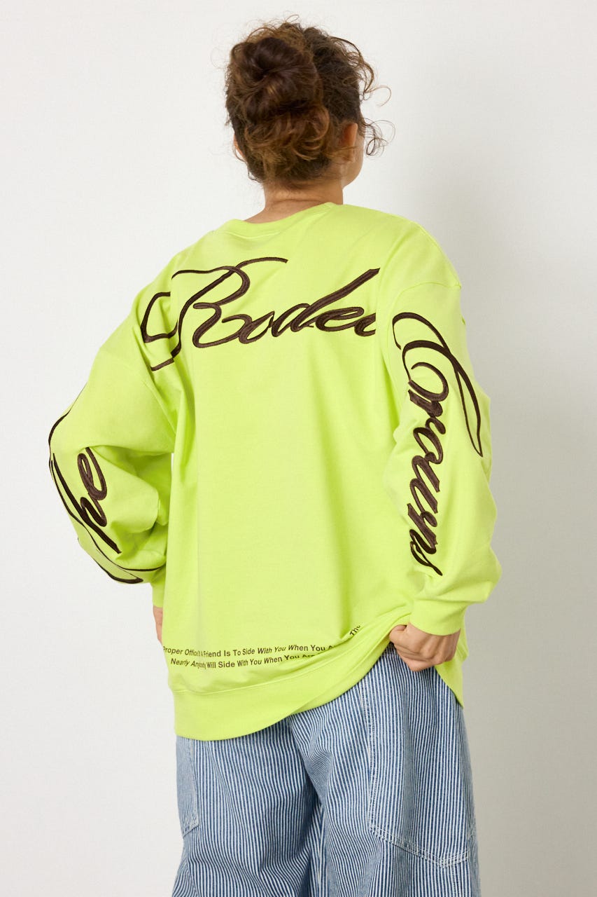 Embroidery スクリプトスウェットトップス LIME FREE