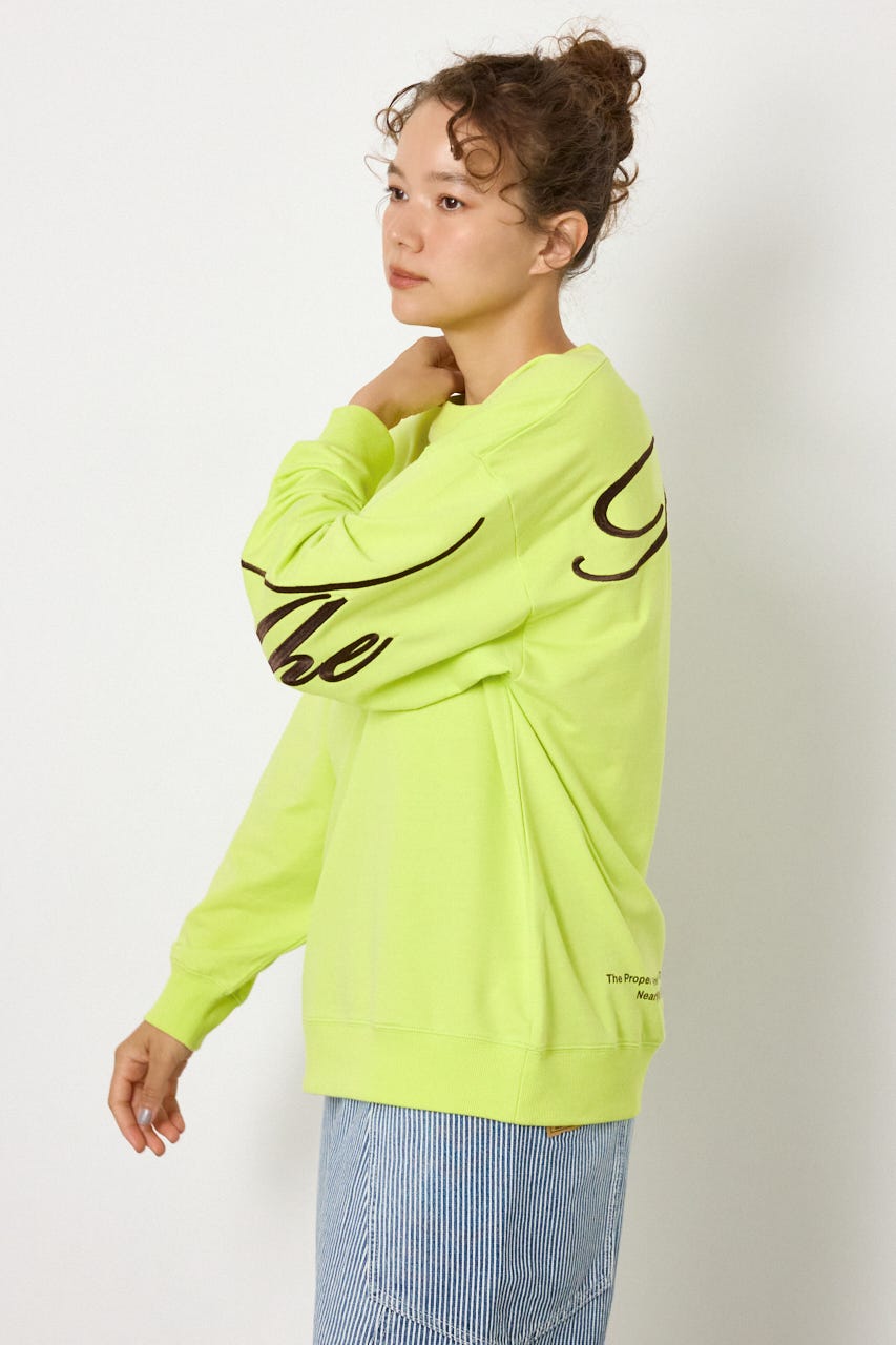 Embroidery スクリプトスウェットトップス LIME FREE