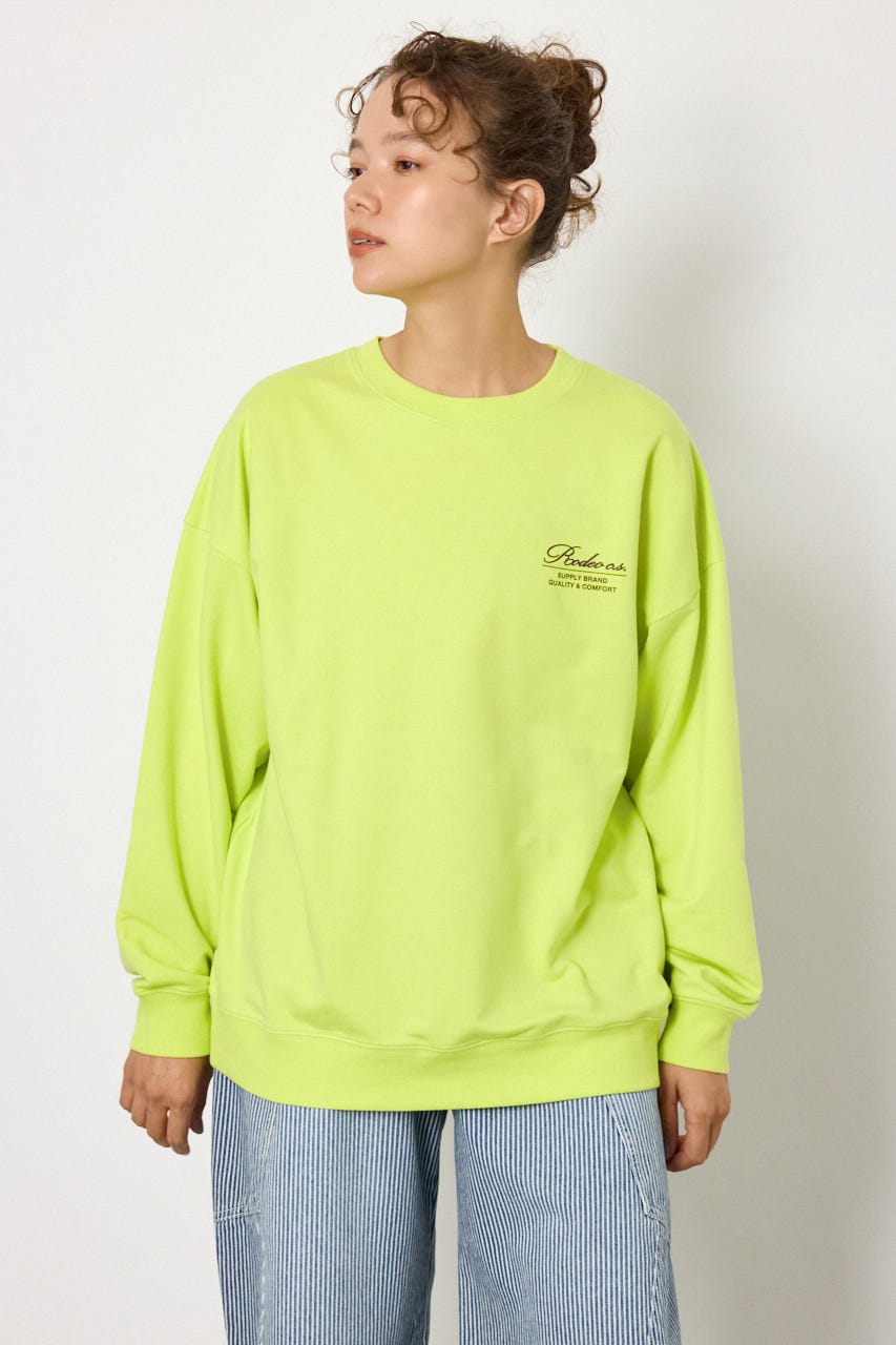 Embroidery スクリプトスウェットトップス LIME FREE