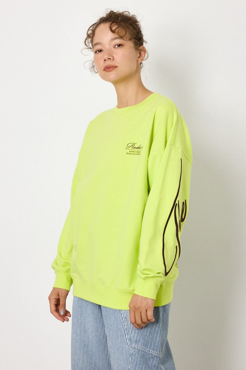 Embroidery スクリプトスウェットトップス LIME FREE