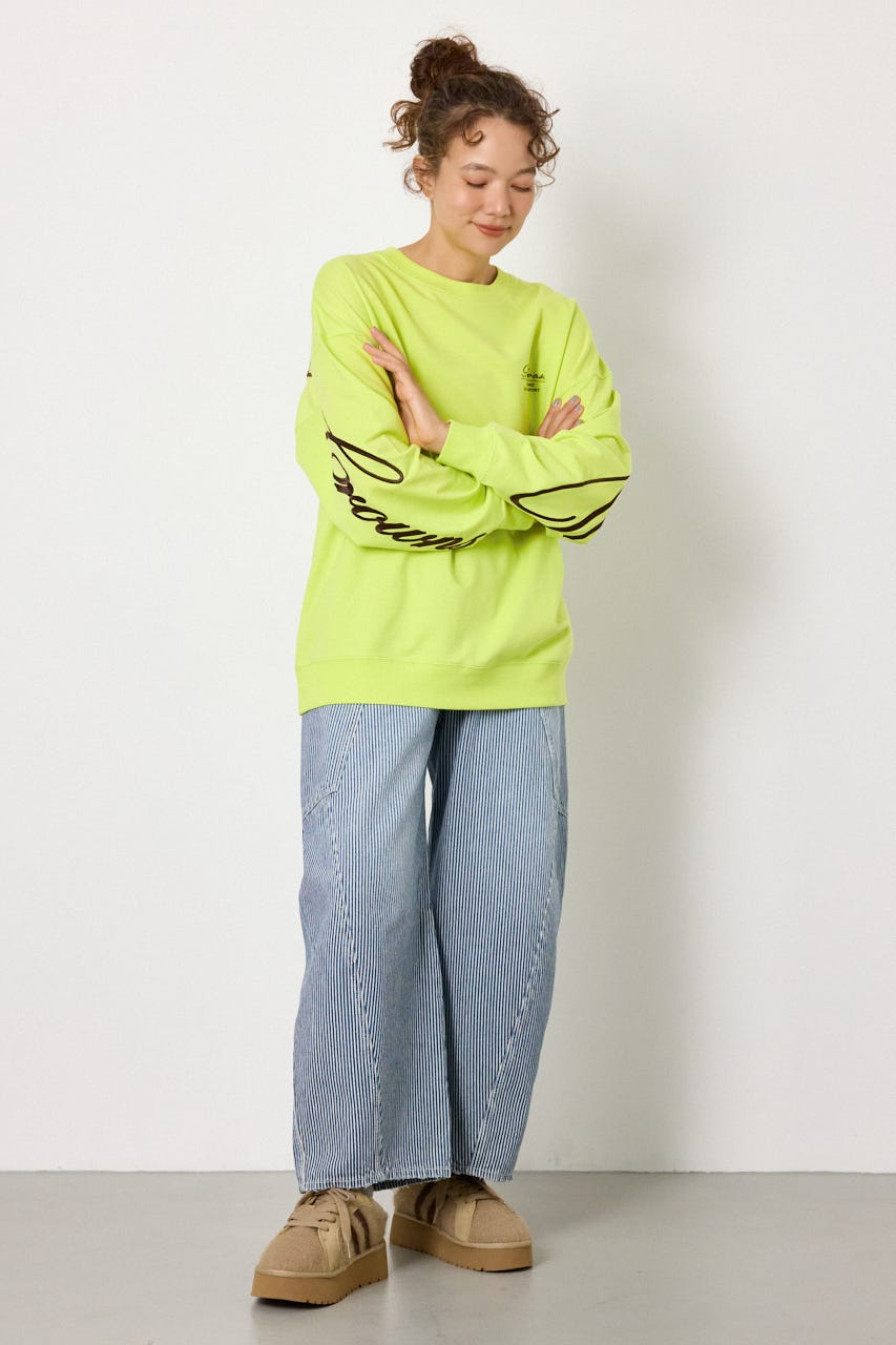 Embroidery スクリプトスウェットトップス LIME FREE