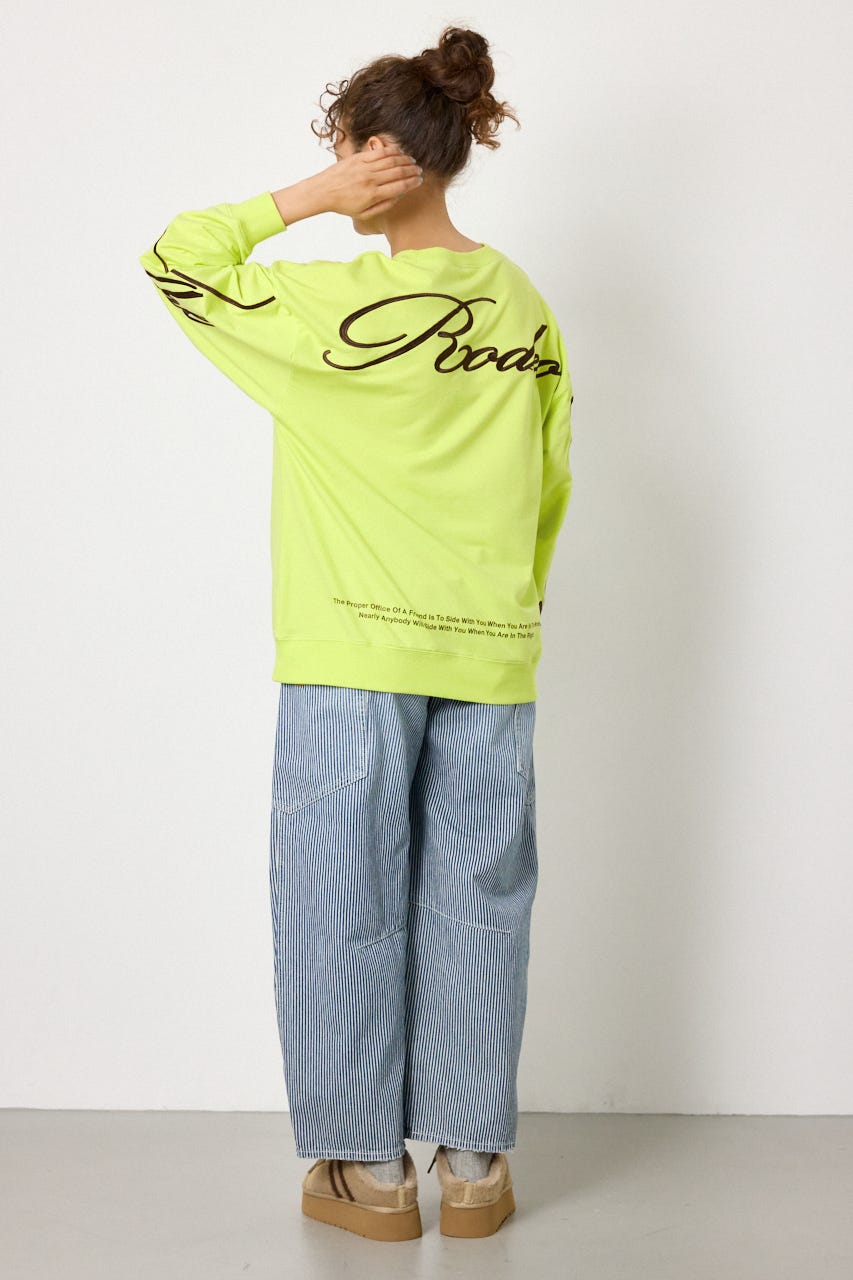 Embroidery スクリプトスウェットトップス LIME FREE