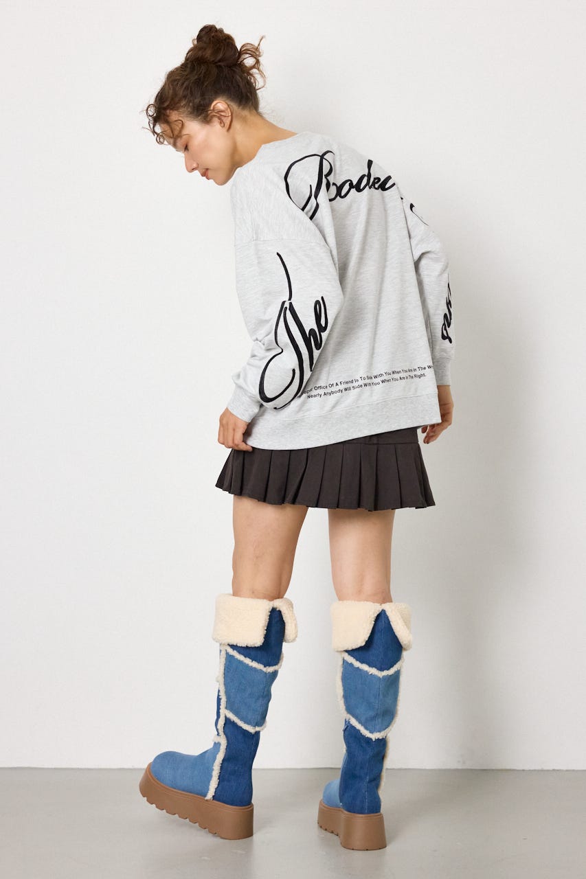 Embroidery スクリプトスウェットトップス L/T.GRY FREE