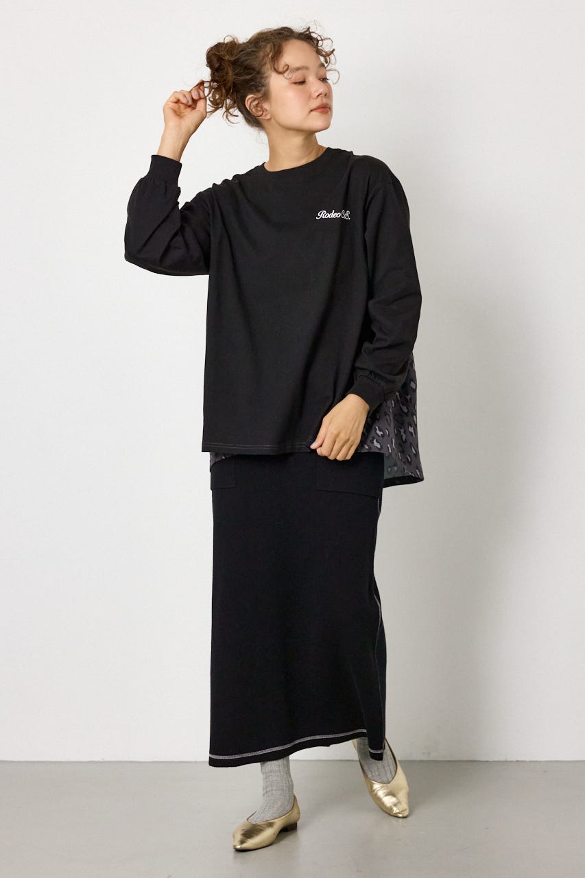 バックギャザードッキングロングTシャツ BLK FREE