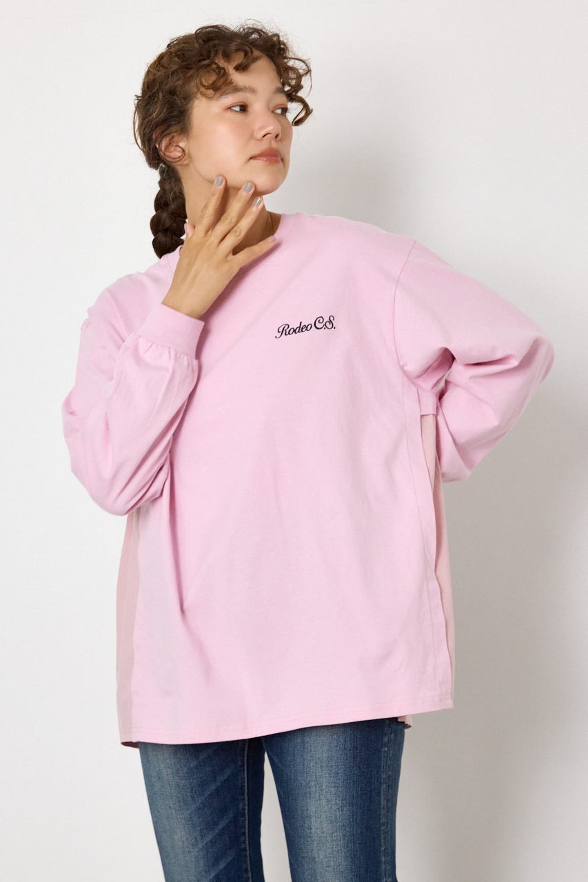 バックギャザードッキングロングTシャツ L/PNK FREE