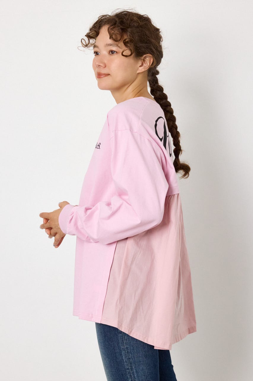 バックギャザードッキングロングTシャツ L/PNK FREE