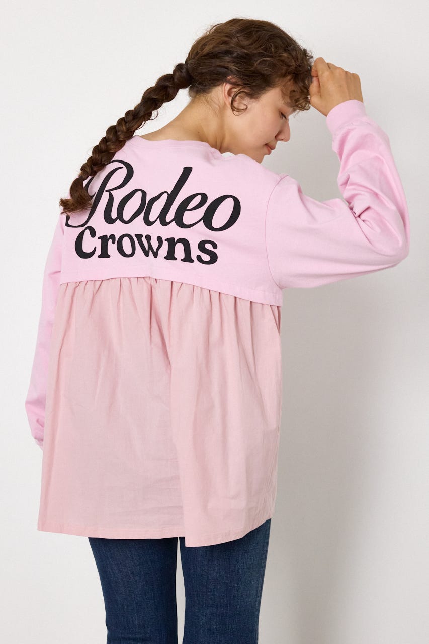 バックギャザードッキングロングTシャツ L/PNK FREE