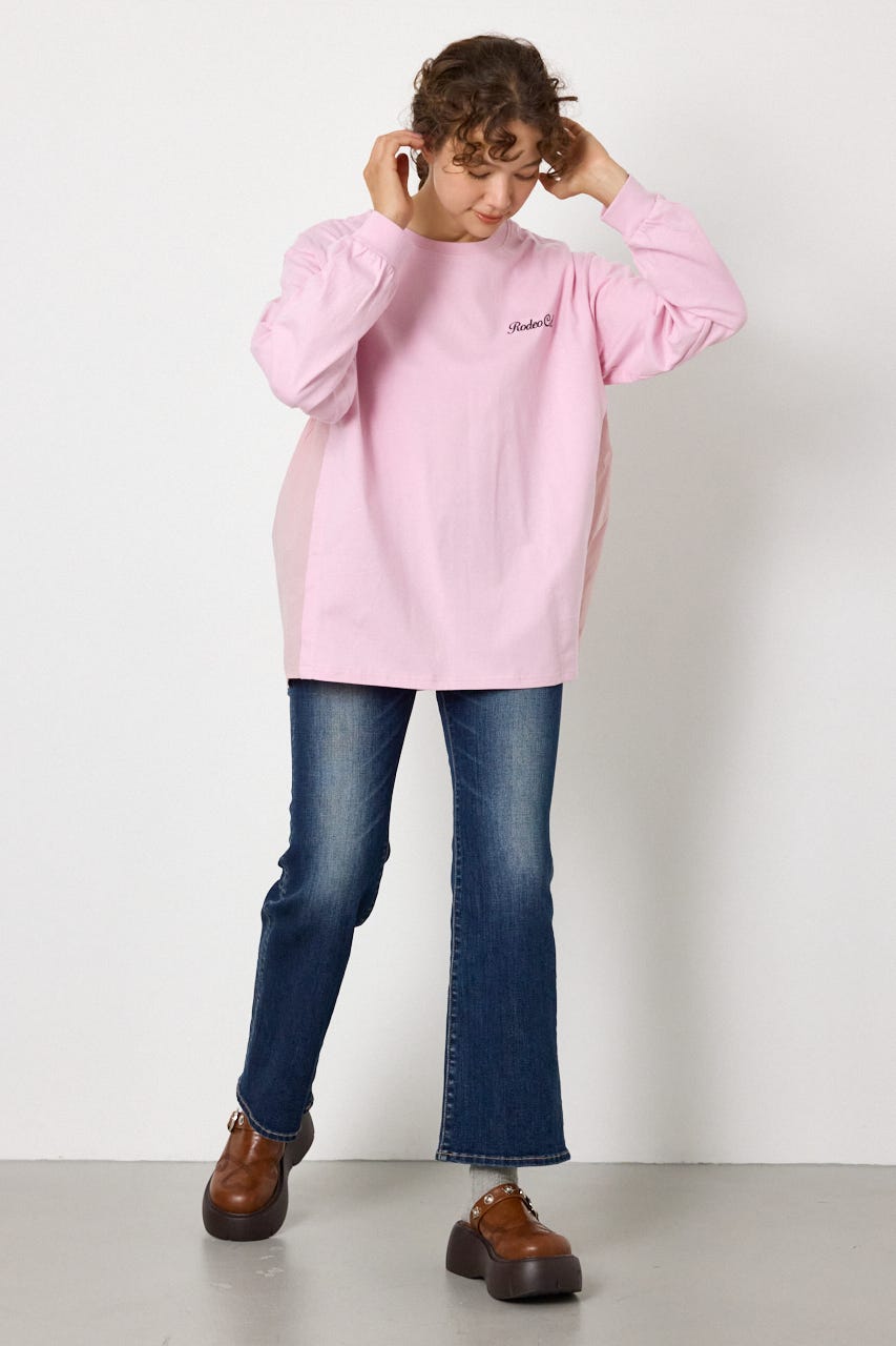 バックギャザードッキングロングTシャツ L/PNK FREE