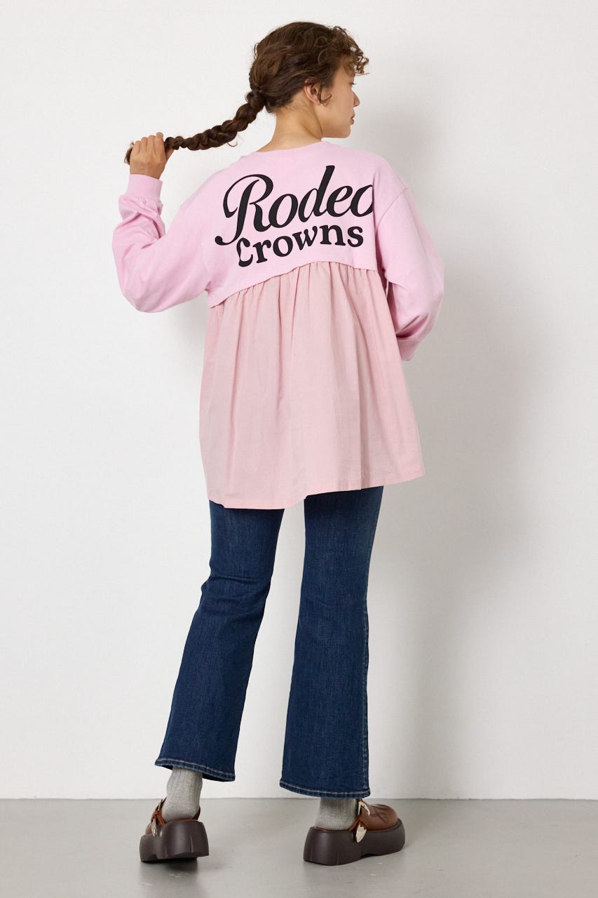 バックギャザードッキングロングTシャツ L/PNK FREE