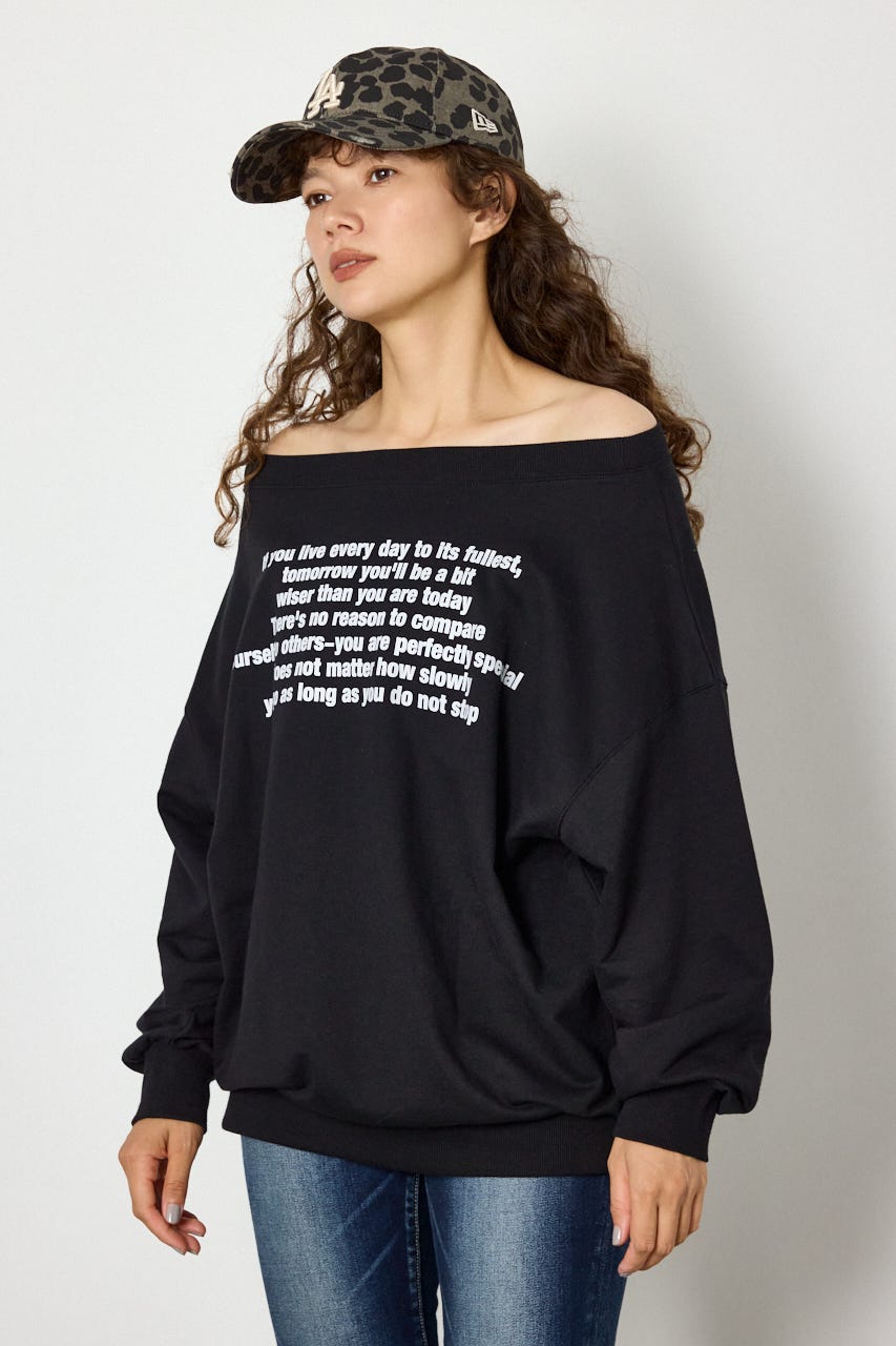 マルチWAYショルダーメッセージスウェットトップス BLK FREE