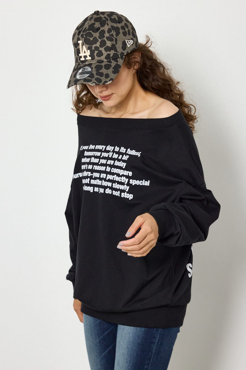 マルチWAYショルダーメッセージスウェットトップス BLK FREE