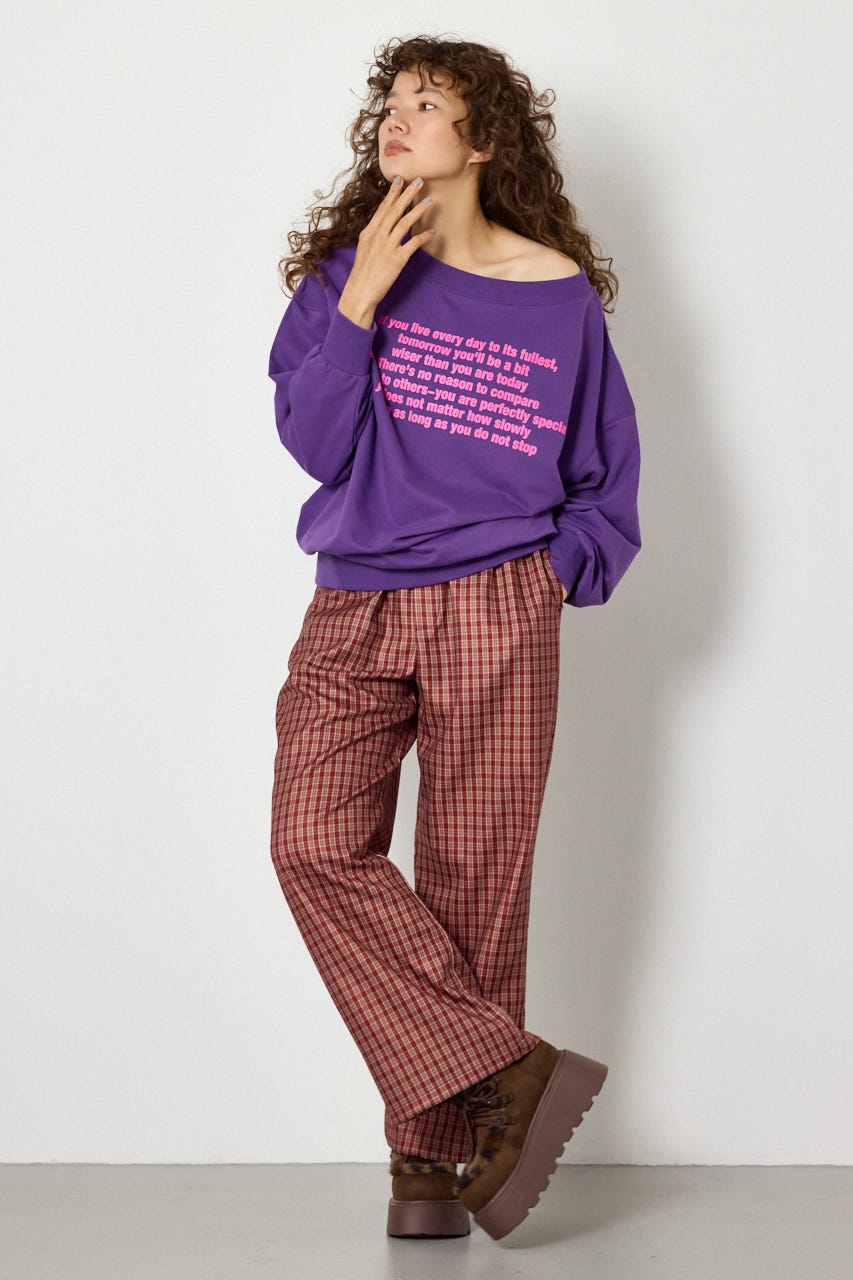 マルチWAYショルダーメッセージスウェットトップス PUR FREE
