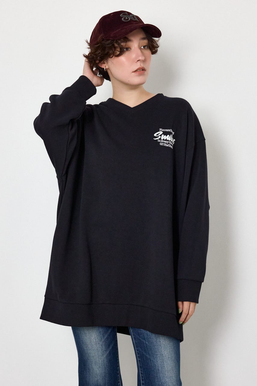 BIGフラワープリントスウェットワンピース BLK FREE