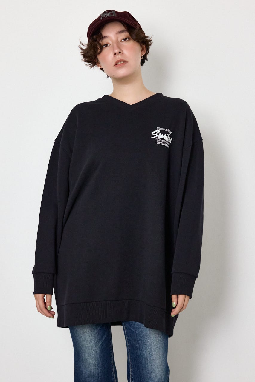 BIGフラワープリントスウェットワンピース BLK FREE