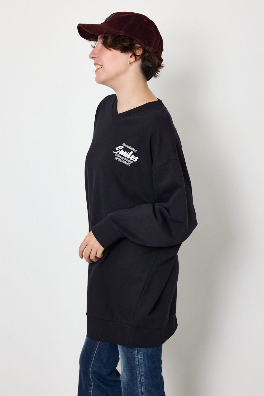 BIGフラワープリントスウェットワンピース BLK FREE