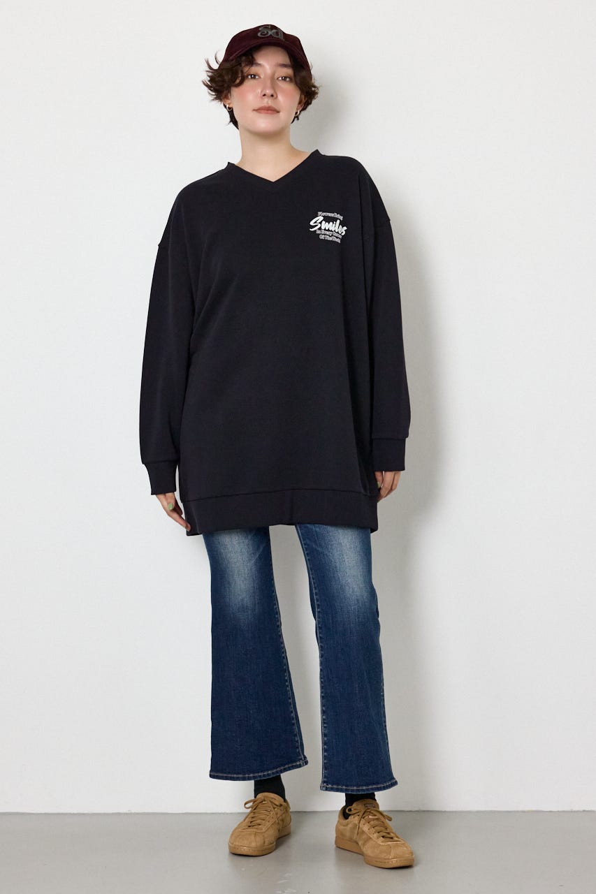 BIGフラワープリントスウェットワンピース BLK FREE