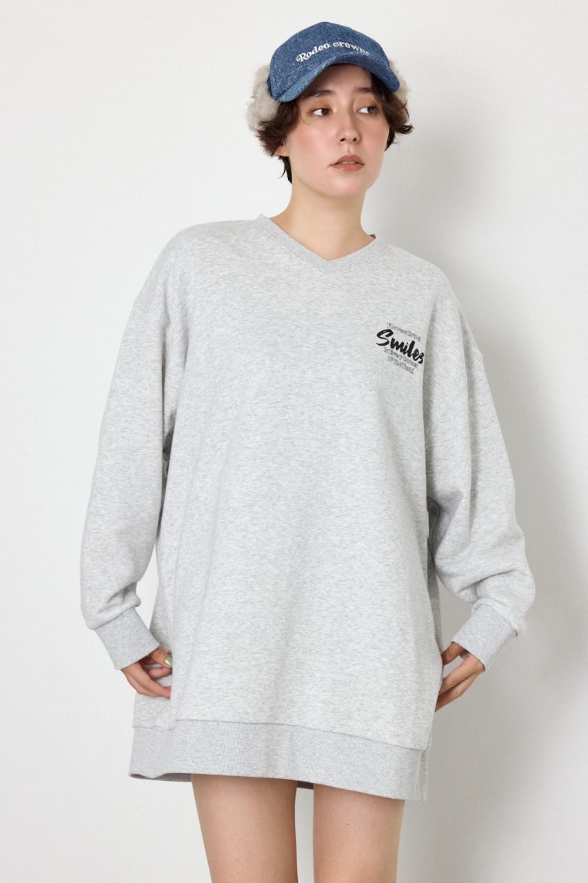 BIGフラワープリントスウェットワンピース L/T.GRY FREE