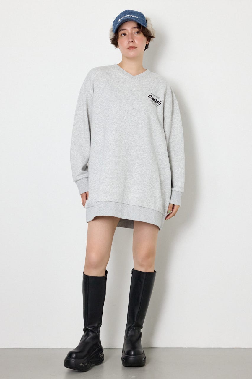 BIGフラワープリントスウェットワンピース L/T.GRY FREE