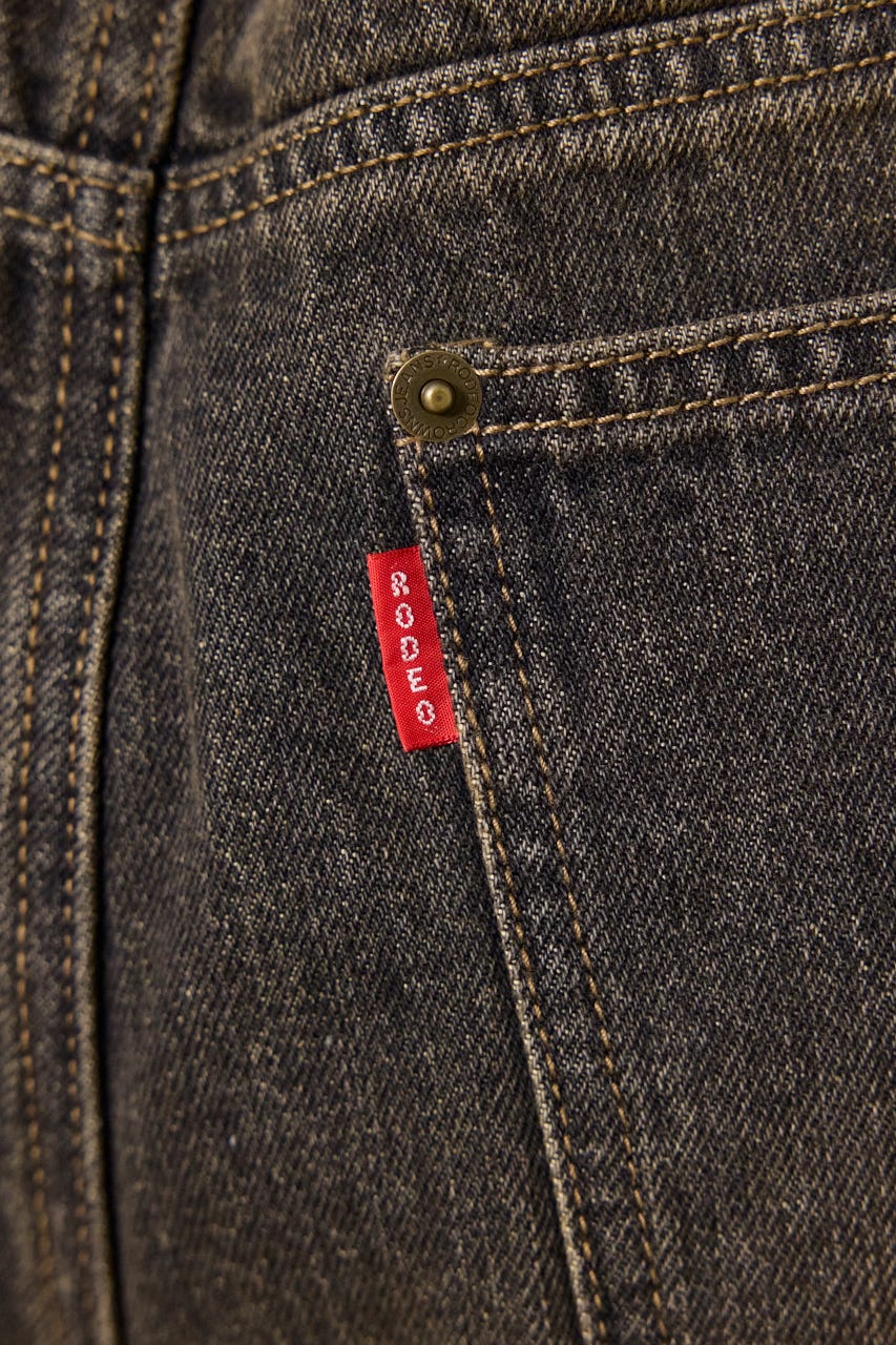ウエストRIBウォッシュワイドDENIMパンツ BLK S