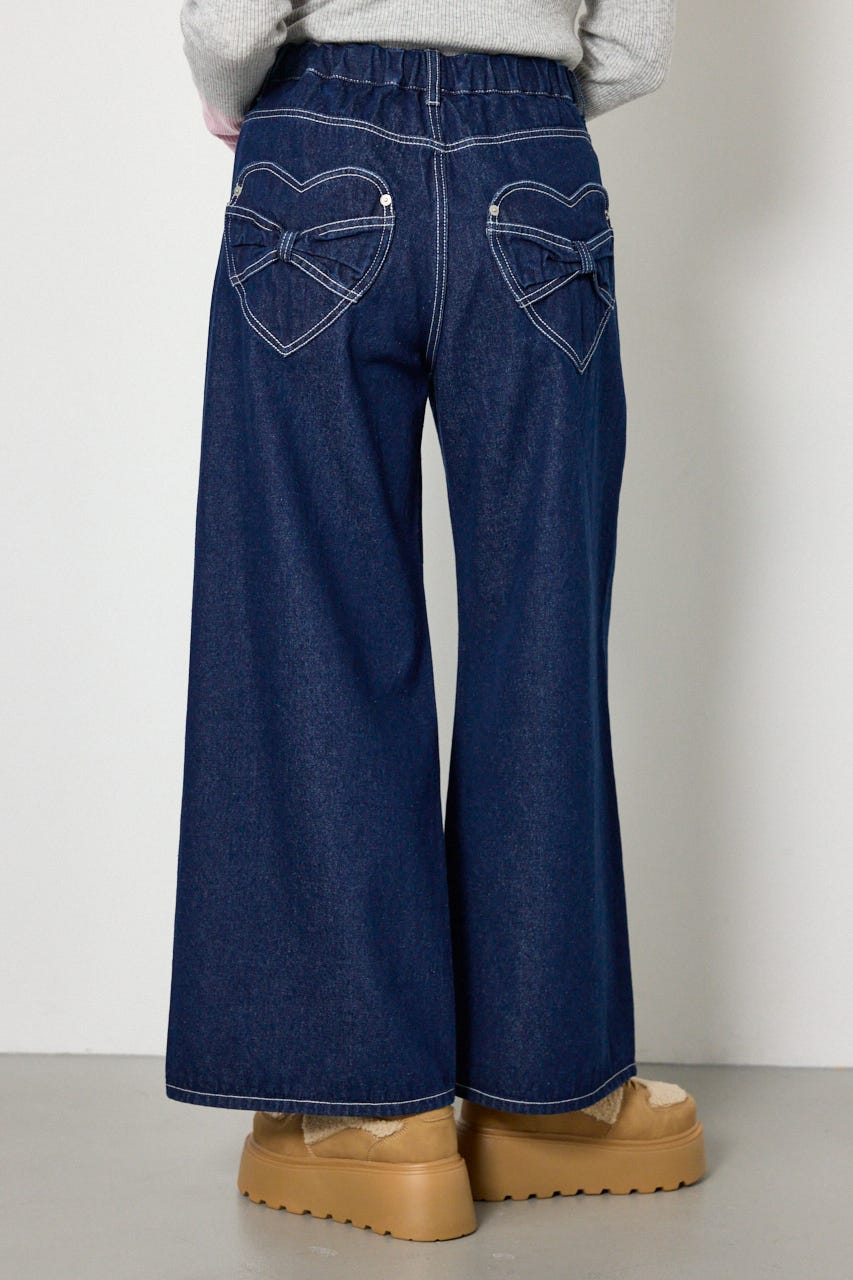 Heart Ribbon Pocket ワイドデニム D/BLU M