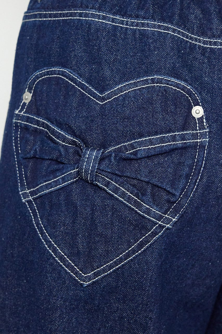 Heart Ribbon Pocket ワイドデニム D/BLU M