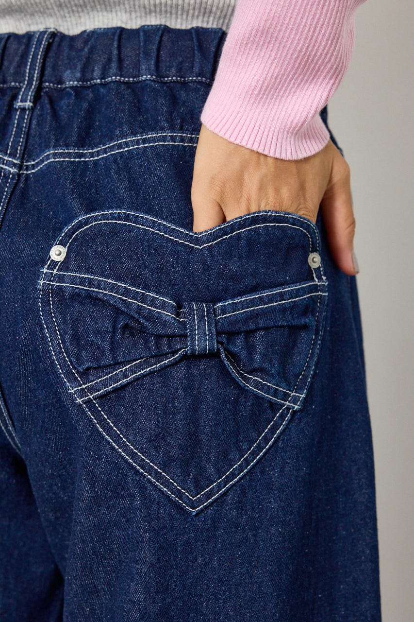 Heart Ribbon Pocket ワイドデニム D/BLU M