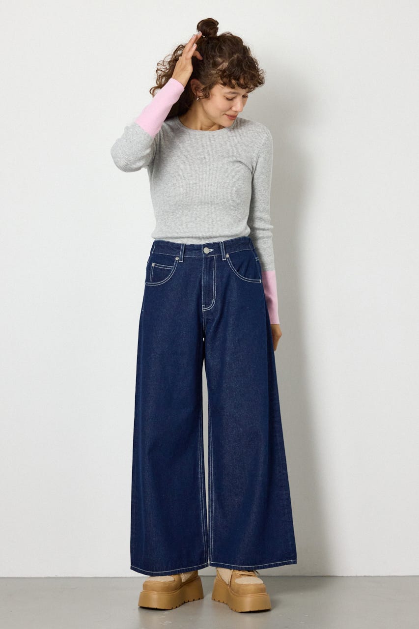 Heart Ribbon Pocket ワイドデニム D/BLU M