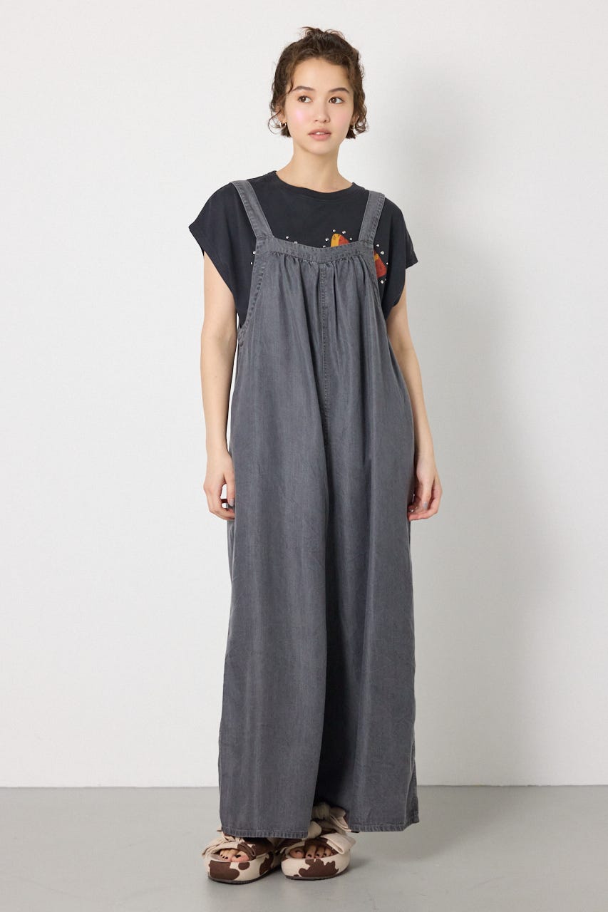 Thickness DENIMギャザーサロペット BLK FREE
