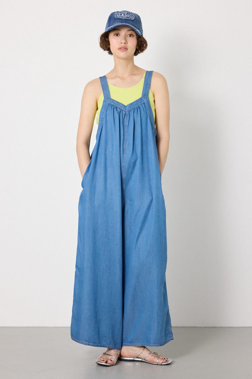 Thickness DENIMギャザーサロペット BLU FREE