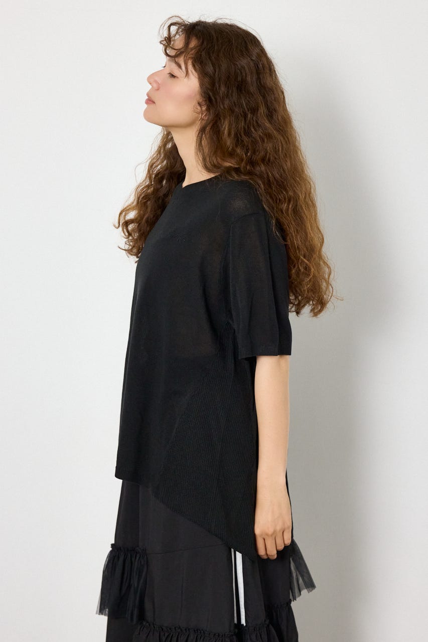 ネームパッチVネックニットトップス BLK FREE