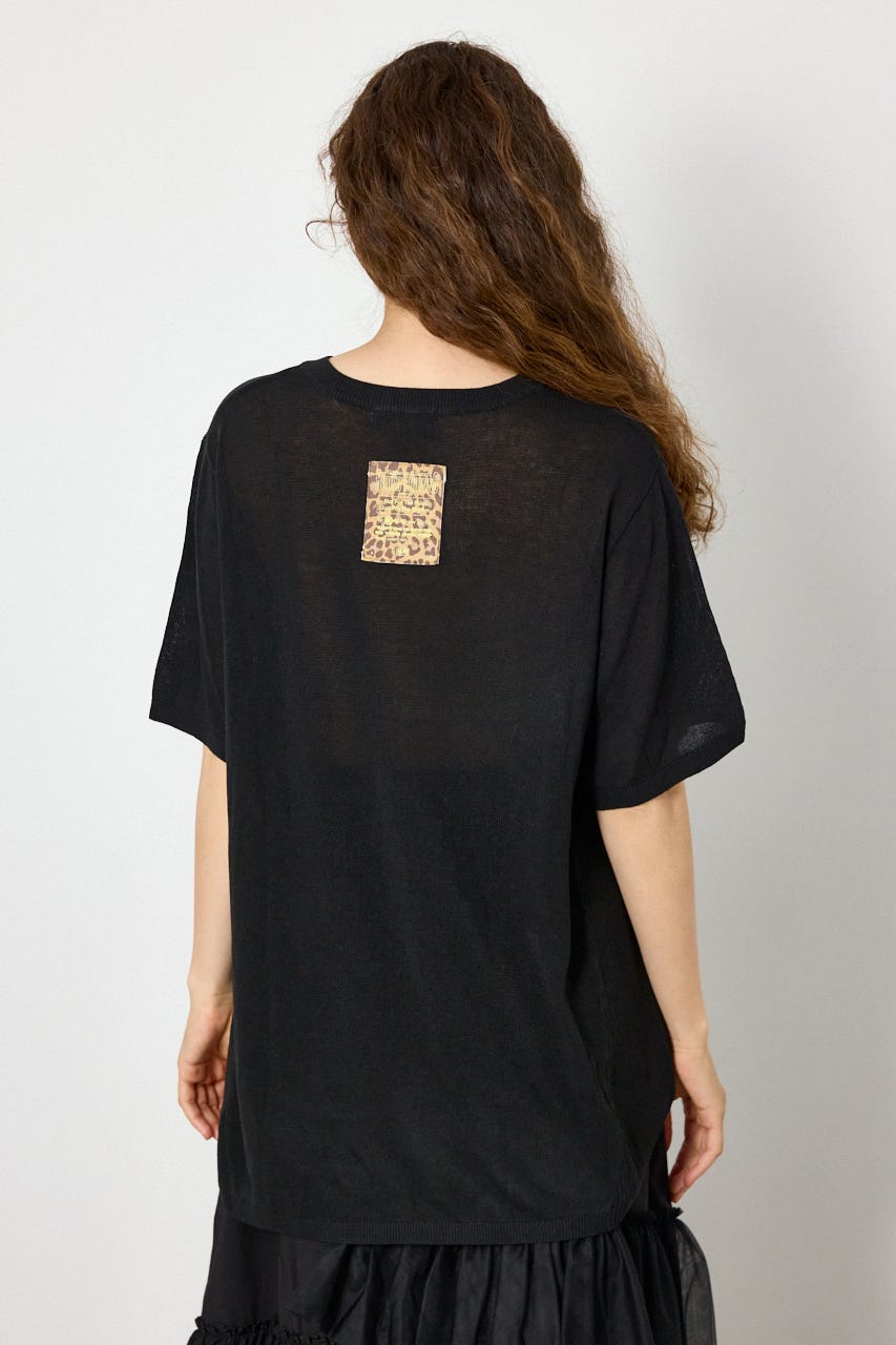 ネームパッチVネックニットトップス BLK FREE