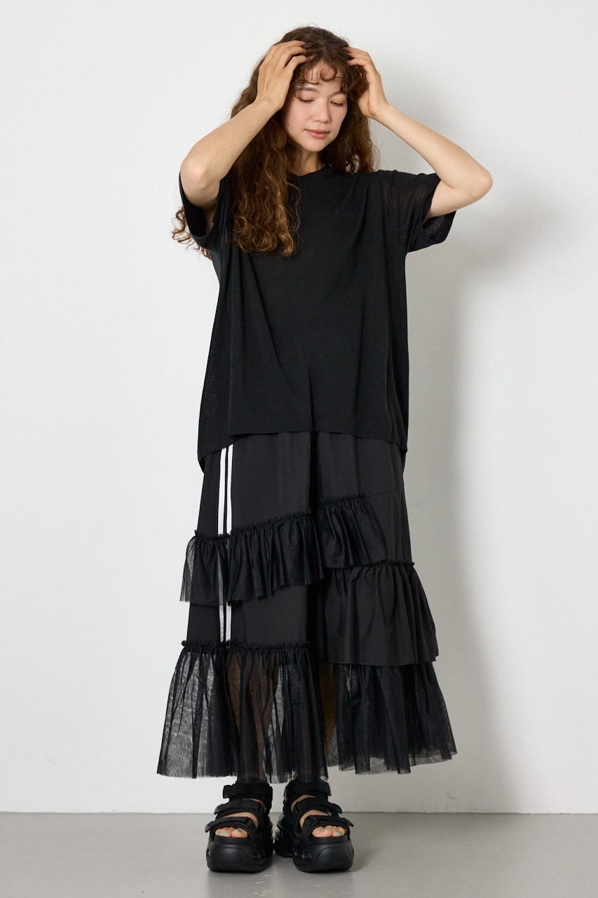 ネームパッチVネックニットトップス BLK FREE