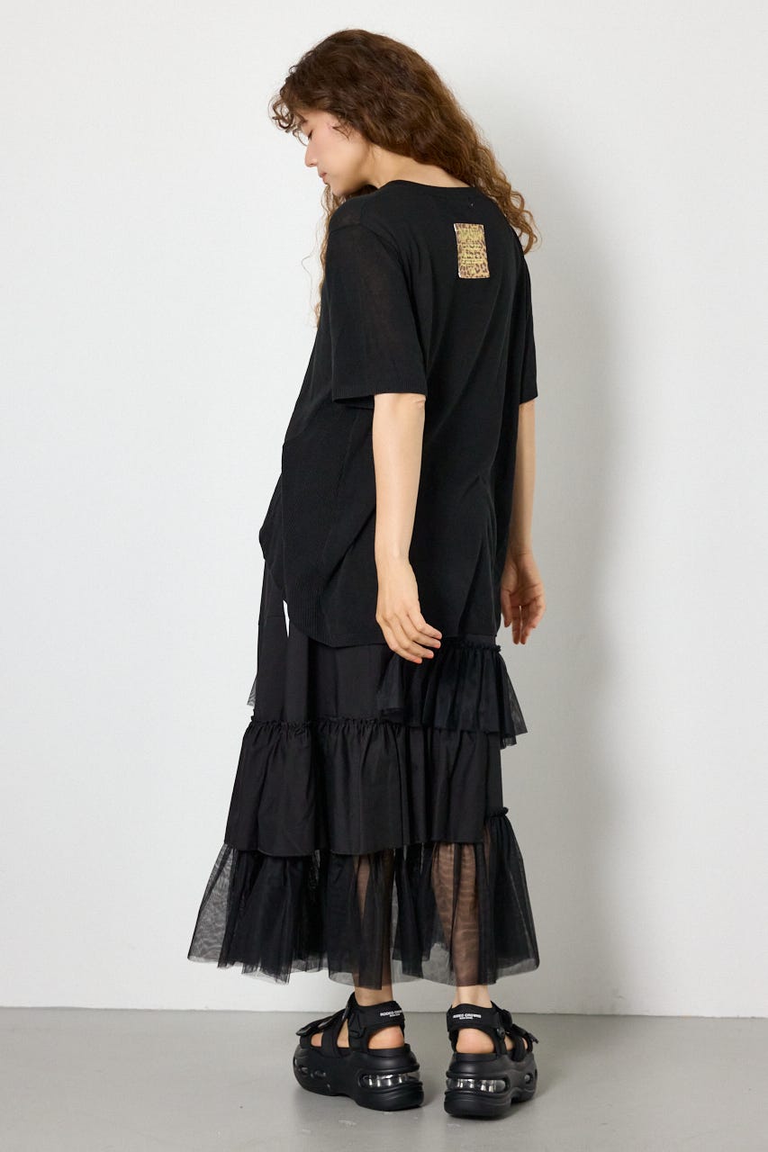 ネームパッチVネックニットトップス BLK FREE