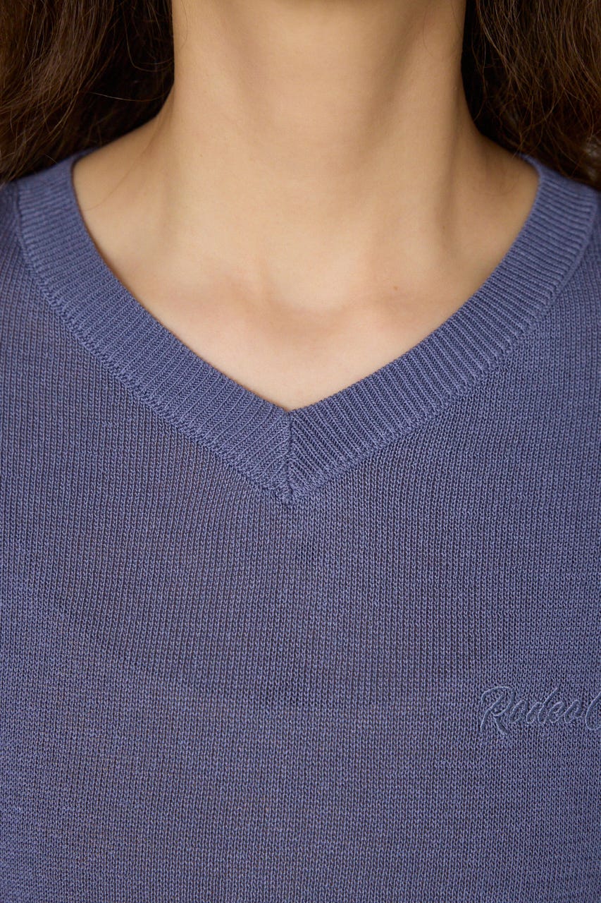 ネームパッチVネックニットトップス L/NVY FREE
