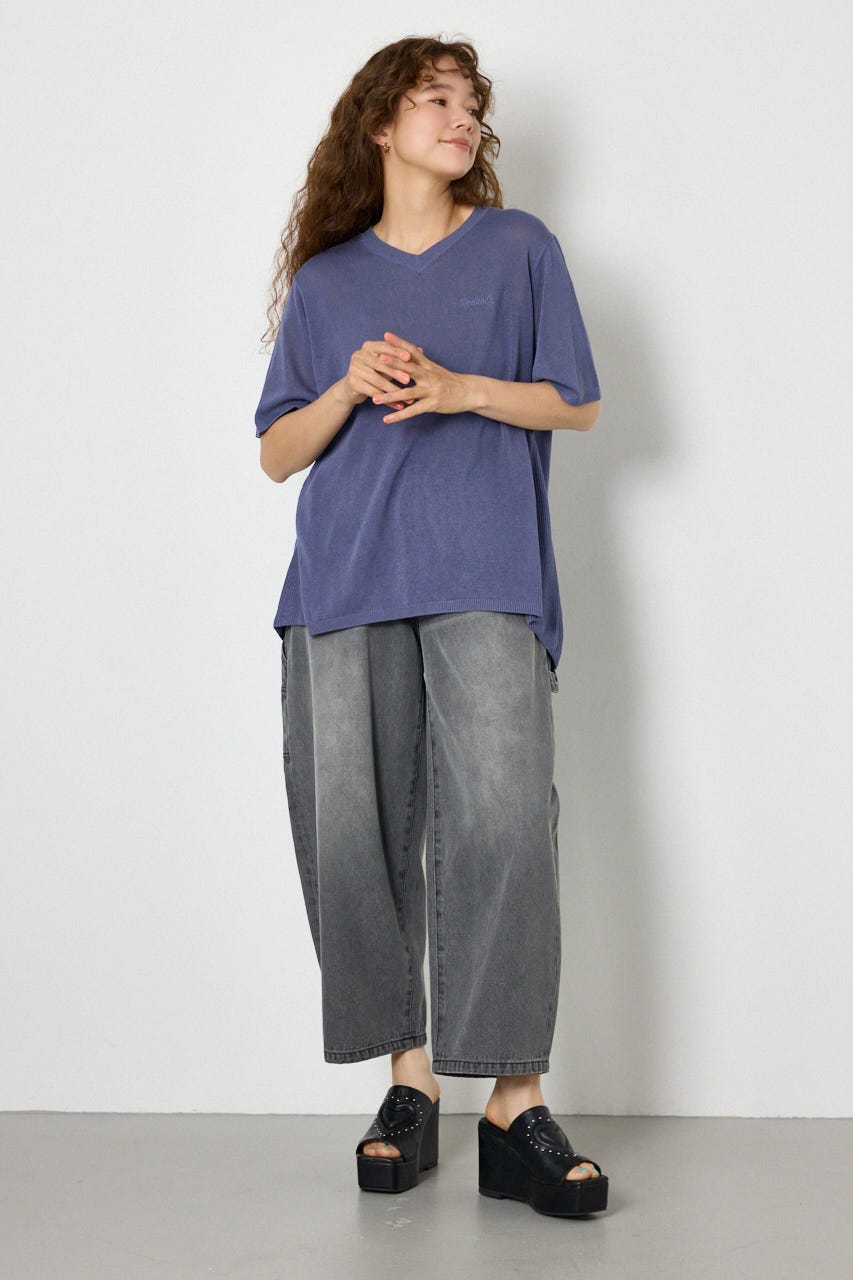 ネームパッチVネックニットトップス L/NVY FREE
