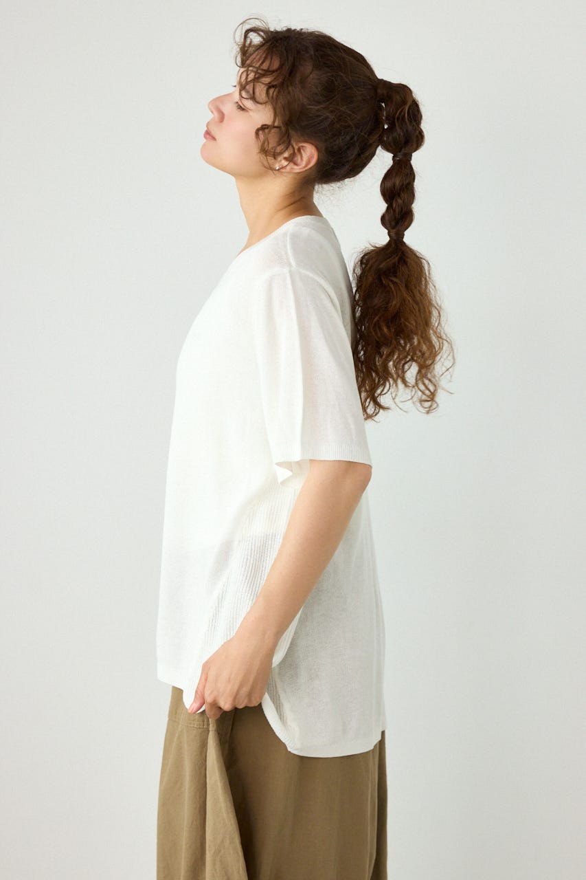 ネームパッチVネックニットトップス O/WHT FREE