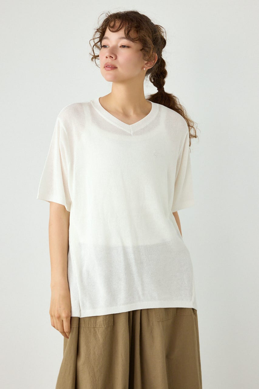 ネームパッチVネックニットトップス O/WHT FREE