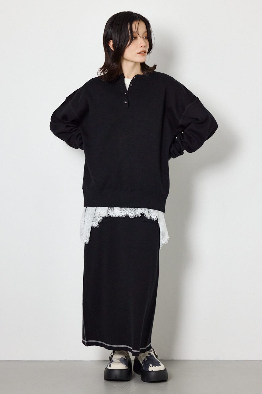 スウェットライクヘンリーニット BLK FREE